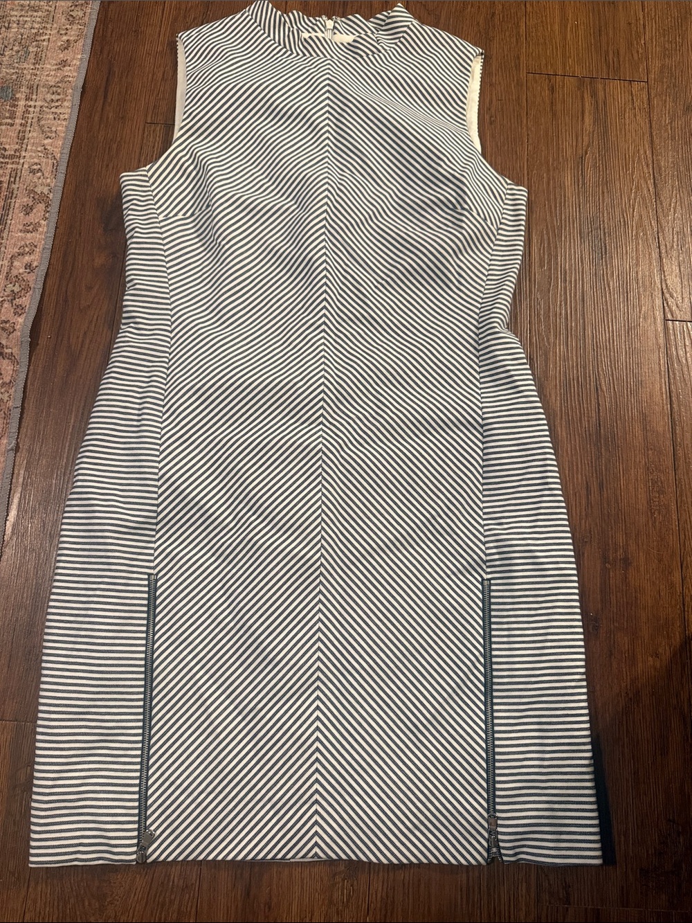 ANTONIO MELANI Navy and White Striped Sleeveless Mini Dress